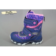 B&G Би джи ZTE 20-2-642 зимние термо ботинки девочке синие с розовым "цветы"