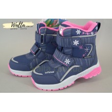 B&G Би джи TKT22-17 термо ботинки девочке синие с розовым "снежинки"